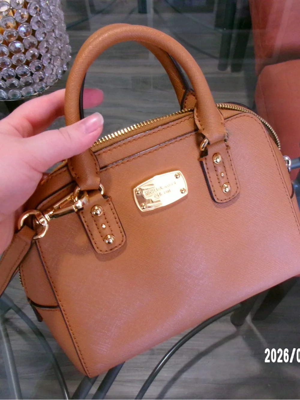 Michael Kors Peach-Tan Mini Dome Satchel with Wallet